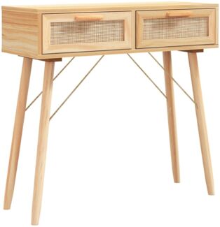 Konsolentisch, Beistelltisch, Konsole Braun 80x30x75 cm Massivholz Kiefer Natur-Rattan