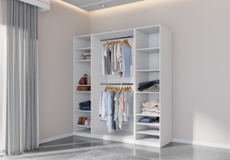 Marmex Möbel TRES SET G(B) Garderobenschrank-Set, Einbaukleiderschrank ohne Türen, Kleiderschrank mit Ablagen, Kleiderstangen, laminierte Spanplatte, weiß, 200x206x51 cm