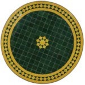 Mosaiktisch aus Marokko - Stern-Grün-Gelb - Rund -M60-20