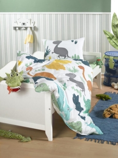 Carpe Sonno Babybettwäsche 100x135 Süße Babybett Bettwäsche Neugeborene Kleinkind Baby Bettbezug, Renforce, 2 teilig, Buntes Dino Bettset Jungen 100% Baumwolle Säugling