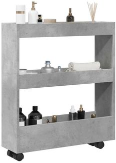 Aufbewahrungswagen | Servierwagen Schmal 3 Etagen Betongrau Holzwerkstoff