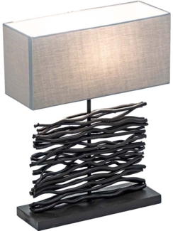 Tischleuchte, Holz, Stoffschirm, grau, schwarz, H 50 cm