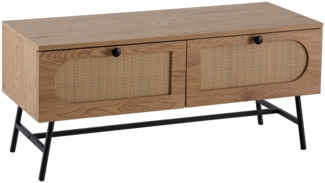 Lowboard 100 x 45 x 40 cm TV-Kommode mit Eiche-Dekor & Rattan, Design TV-Schrank Hoch mit Schubladen, Fernsehtisch Fernsehschrank, Fernsehkommode Wohnzimmer