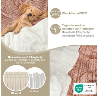 Wohndecke Oeko-TEX zertifizierte waschbare Wohn- & Kuscheldecke, Blumtal, mit weicher Sherpa-Innenseite