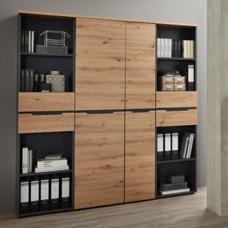 Lomadox Aktenschrank MANRESA-36 graphit mit Eiche, 197cm hoch