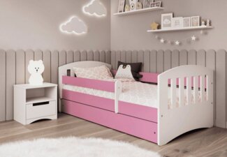 Kids Collective Kinderbett 80x160 & 80x180 cm mit Matratze Rausfallschutz Lattenrost & Schublade, 80x180 cm in rosa, Mädchen Jungenbett Jugendbett