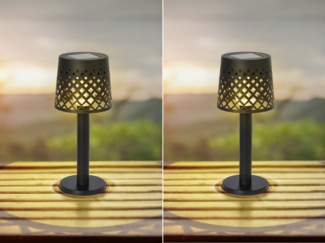 2er Set Kleine LED Outdoor Solar Tischleuchten Gitterschirm Schwarz, 21cm