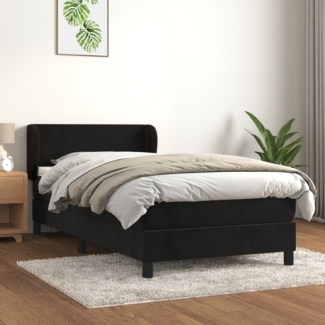 vidaXL Boxspringbett mit Matratze Schwarz 90x200 cm Samt, Härtegrad: H2 [3127351]