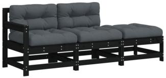 VidaXL Garten-Lounge-Set mit Kissen, 3-teilig, Massivholz schwarz