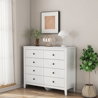 OTTO home Schubkastenkommode Borkum Sideboard mit 8 Schubladen Bestseller Landhaus weiß (schwarze Griffe aus Metall), Kommode Schrank Wäscheschrank mit 8 Schubladen