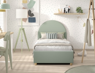 MOON Polsterbett 90 x 200 cm mit Bettkasten, inkl Lattenrost, Bezug trendiger Boucle Stoff in Grün