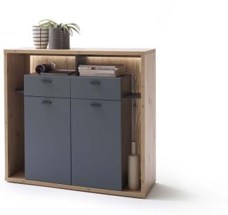 Großes Highboard Lizzano - Royal Grey / Balkeneiche