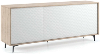 Dmora Kommode Aminda, Buffetschrank mit 3 Türen und 1 verstellbarem Regal, elegantes Wohnzimmer-Sideboard, TV-Schrank, 100 % Made in Italy, 184 x 45 x 77 cm, Weiß und Eiche