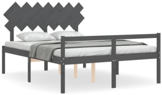 vidaXL Seniorenbett mit Kopfteil Grau Kingsize Massivholz 3195553