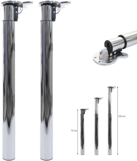 2er-Set Tischbein HWC-H35 für Schreibtisch Tischfuß klappbar Drehmechanismus höhenverstellbar 70-110cm ~ Edelstahl-Optik