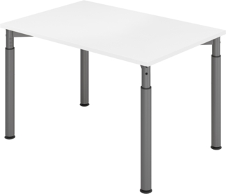 bümö höhenverstellbarer Schreibtisch 120x80 cm in weiß, Gestell graphit - PC Tisch höhenverstellbar & klein, höhenverstellbarer Tisch Büro, kleiner Computertisch verstellbar, Y-Serie, YS-12-W-G