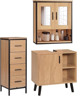 EUGAD Badmöbel-Set, (3-St), Badschrank mit 2 Spiegeln, Beistellschrank mit 4 Schubladen