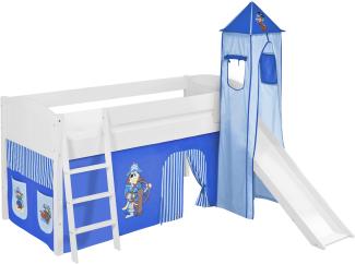 Lilokids 'Ida 4106' Spielbett 90x200 cm, Pirat Blau, Kiefer massiv, mit Turm, Rutsche und Vorhang
