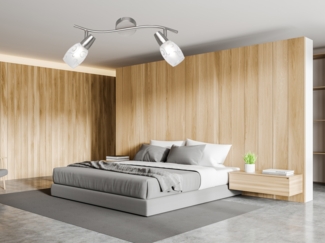 LED Deckenstrahler 2-flammig dimmbar, Silber mit Dekorglas, Breite 39cm