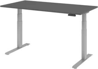 bümö elektrisch höhenverstellbarer Schreibtisch 160x80 cm in graphit, Gestell silber mit Memory-Steuerung, elektrischer Bürotisch höhenverstellbar Gaming Tisch, XDKB16-G-S