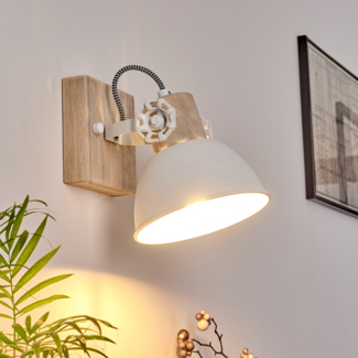 hofstein Wandleuchte »Cotes« verstellbare Wandlampe aus Metall/Holz in Weiß/Braun, ohne Leuchtmittel, 1xE27, Wandspot im Retro/Vintage Design