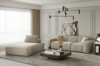 Sofa Set 2-teilig Sezlong und Sofa 3-Sitzer CELES in Stoff Opera Velvet Beige