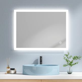 EMKE Badspiegel mit Beleuchtung LED Wandspiegel Badezimmerspiegel, 80x60cm, Kaltweißes Licht, Touchschalter, Beschlagfrei