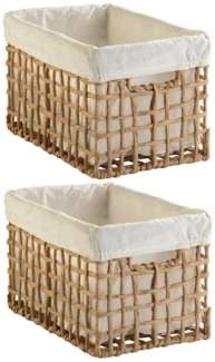 Home4You Aufbewahrungskorb, Beige, Braun, Drahtgestell, Papierumwicklung, (2 St), Einlage aus Stoff, B 30 x H 20 x T 19 cm