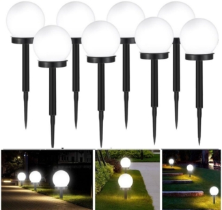 LETGOSPT LED Solarleuchte 4/8x Solarlampen für außen, LED Solarlampe, Ø 10cm x 33cm Kugellicht, LED fest integriert, ‎Kaltweiß, Solar Gartenleuchte Kugel Set, LED Kugel Außen Garten Solarleuchte