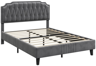 Yaheetech Polsterbett Bettgestell, Doppelbett 160 × 200 cm mit höhenverstellbarem Kopfteil, Dunkelgrau