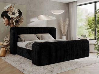 Polsterbett mit Lattenrost, Doppelbett für Schlafzimmer, Gepolstertes Kopfteil, Foam matratze, Härtegrad H2 - EMORA DUO - 120 x 200 cm - Schwarz Cord - MIRO - LUX