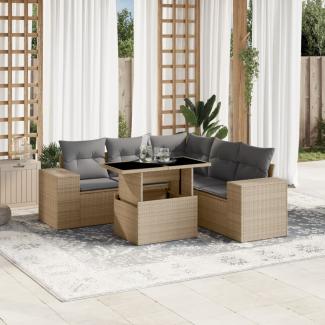 vidaXL 6-tlg. Garten-Sofagarnitur mit Kissen Beige Poly Rattan 3269159