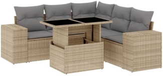 vidaXL 6-tlg. Garten-Sofagarnitur mit Kissen Beige Poly Rattan 3269159