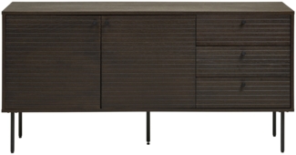 Sideboard, 3 Schubladen, 2 Türen, Eichenfurnier, geräuchert, Beine aus schwarzem Metall, 150 x 40 x 74 cm