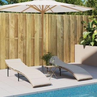 vidaXL Sonnenliegen 2 Stk. mit Auflagen Beige Poly Rattan 3277304