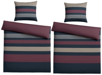 Casa Colori Bettwäsche Kuschelige Flanell Bettwäsche 135x200 cm gestreift, Biber, 4 teilig, 100% Baumwolle