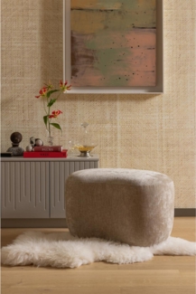 Hocker Popular aus Chenille-Stoff, Natur