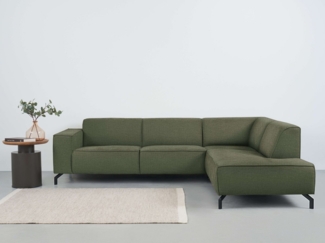 Places of Style Ecksofa Lorcan, Breite 275 cm, weiches Sitzgefühl, mit schwarzen Metallfüßen, Lederoptik und in weichem Strukturstoff