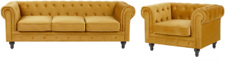 Sofa Set Samtstoff senfgelb 4-Sitzer CHESTERFIELD