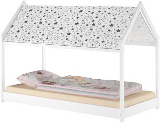 Weißes Hausbett mit Sternenhimmel 90x200 Kiefer weiß Kinderbett niedrig, ohne Zubehör