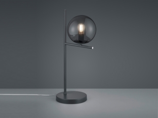 Design Tischleuchte PURE Anthrazit Lampenschirm Glaskugel Rauchfarbig, Höhe 52cm