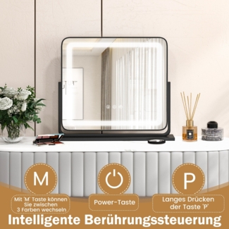 Tisch-LED-Beleuchteter Spiegel Schminkspiegel mit Lichtern 56 x 12 x 48 cm Schwarz