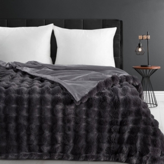 Eurofirany Bettüberwurf Weiche Tagesdecke mit Fellstruktur, 3D-Muster, 200x220 cm, schwer & warm