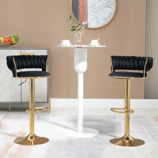 LVHOM Barhocker 2er Set, goldene Stuhlbeine, moderne Samt-Hochstuhl/Barstühle, mit runden Rückenlehne & Fußstütze, 360° drehbar, Höhenverstellbar