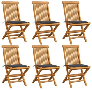 vidaXL Gartenstühle mit Anthrazit Kissen 6 Stk. Massivholz Teak 3065590