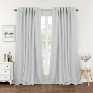 Jibenhome Gardine 100% Blickdichte Leinenoptik Vorhänge Thermovorhang Kälteschutz, 2 Stück Verdunkelungsvorhang für Wohnzimmer Schlafzimmer