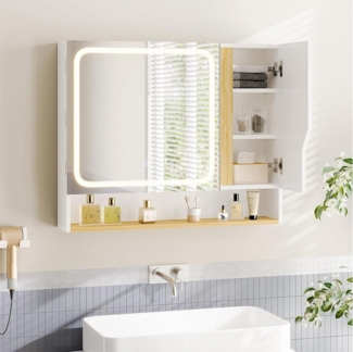 MSMASK Spiegelschrank Badezimmerspiegelschrank mit LED Beleuchtung, 80 x 16 x 65 cm (1-St) Badezimmer Spiegelschrank mit HD Spiegel und Verstellbarem Regal