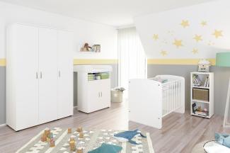 nonjoo Lunis Set 8: best. aus Babybett, Kommode, Wickelaufsatz, Wandboard, Regal mit 3 Fächern und Kleiderschrank 3-trg.