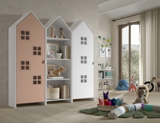 Kleiderschrank >CASAMI BRUGES< in Korpus Weiß / Front Pink u. Weiß, MDF