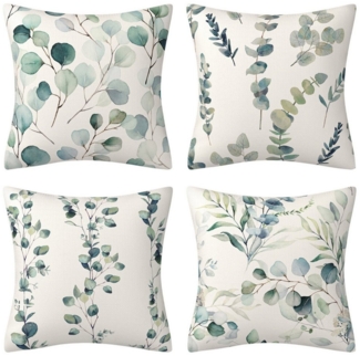 Refttenw Kissenbezug 4er Set Kissenbezüge Eukalyptus Blätter 45 x 45 cm, Dekorativ Kissenhülle für Wohnzimmer Schlafzimmer